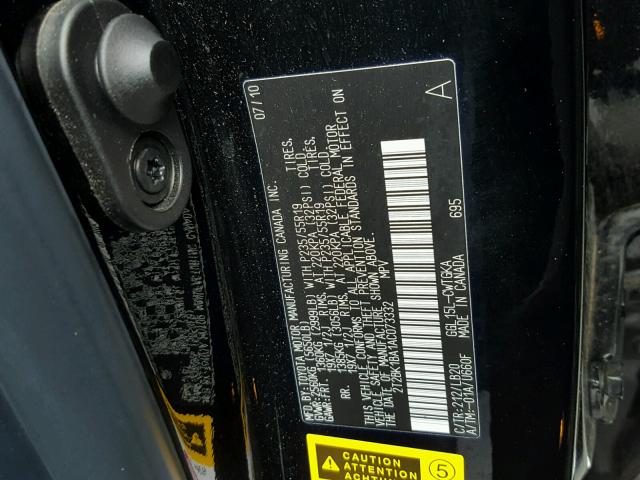 2T2BK1BA1AC073332 - 2010 LEXUS RX 350 BLACK photo 10