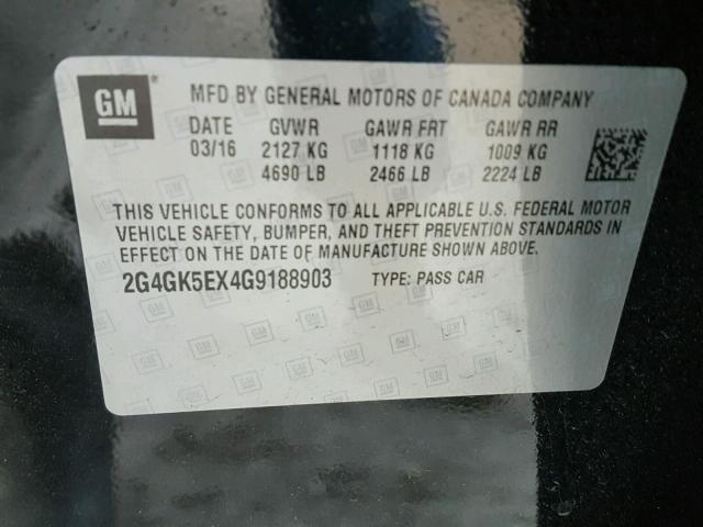 2G4GK5EX4G9188903 - 2016 BUICK REGAL BLACK photo 10