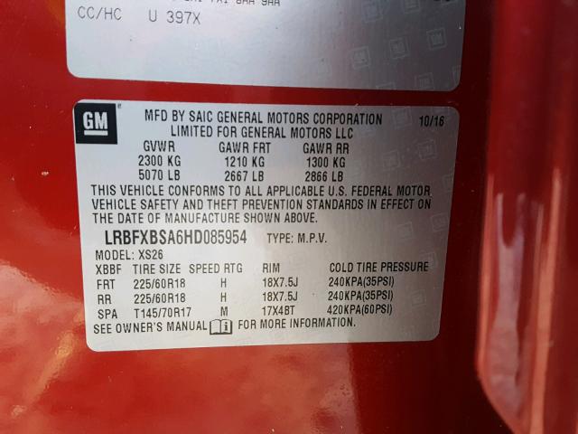 LRBFXBSA6HD085954 - 2017 BUICK ENVISION E RED photo 10