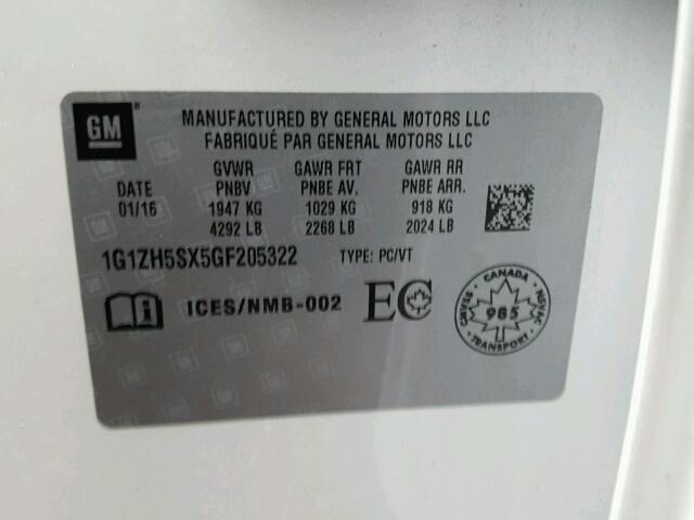 1G1ZH5SX5GF205322 - 2016 CHEVROLET MALIBU PRE WHITE photo 10