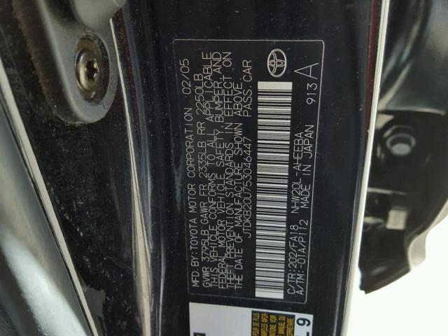 JTDKB20U753046447 - 2005 TOYOTA PRIUS BLACK photo 10