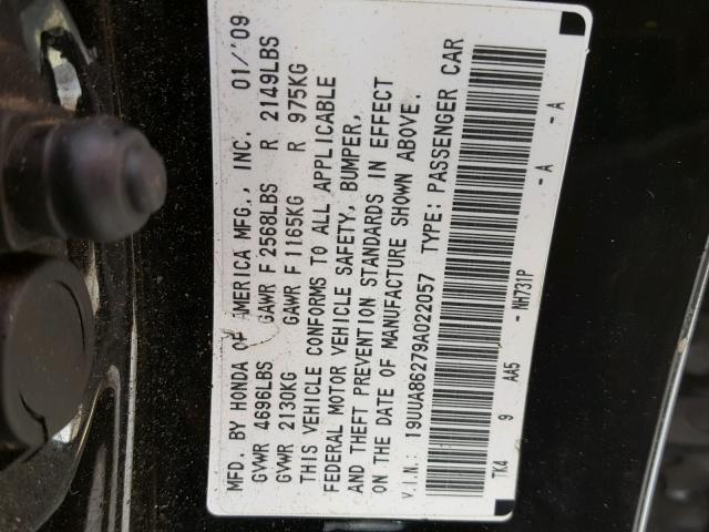 19UUA86279A022057 - 2009 ACURA TL BLACK photo 10