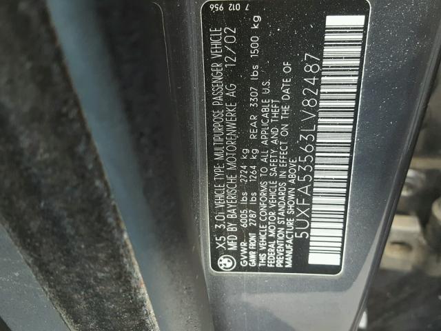 5UXFA53563LV82487 - 2003 BMW X5 3.0I BLACK photo 10