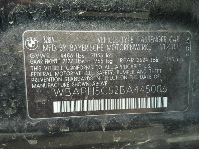 WBAPH5C52BA445006 - 2011 BMW 328 I SULE BLACK photo 10