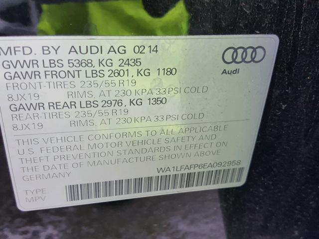 WA1LFAFP6EA092958 - 2014 AUDI Q5 PREMIUM BLACK photo 10