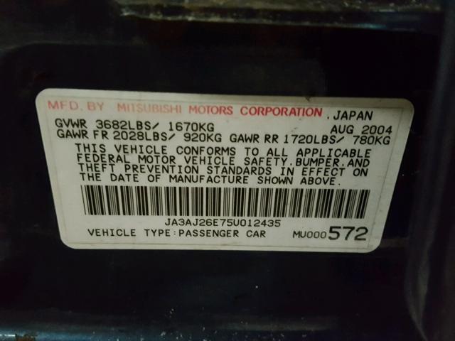 JA3AJ26E75U012435 - 2005 MITSUBISHI LANCER ES BLUE photo 10