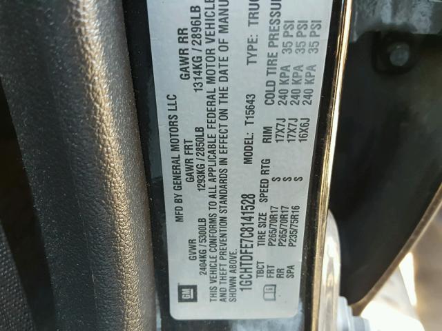 1GCHTDFE7C8141528 - 2012 CHEVROLET COLORADO L BLACK photo 10