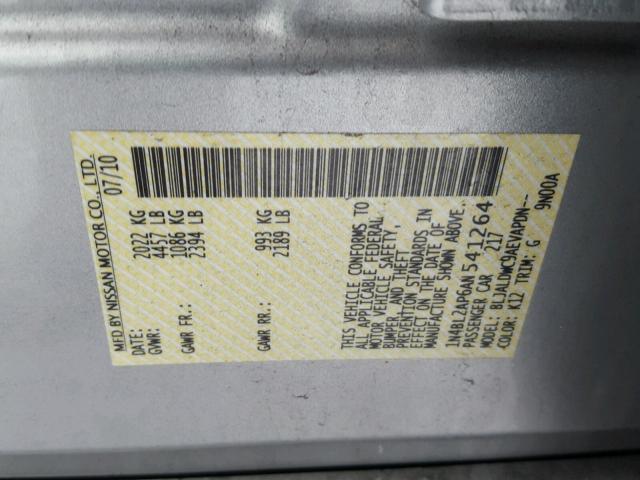 1N4BL2AP6AN541264 - 2010 NISSAN ALTIMA SR SILVER photo 10