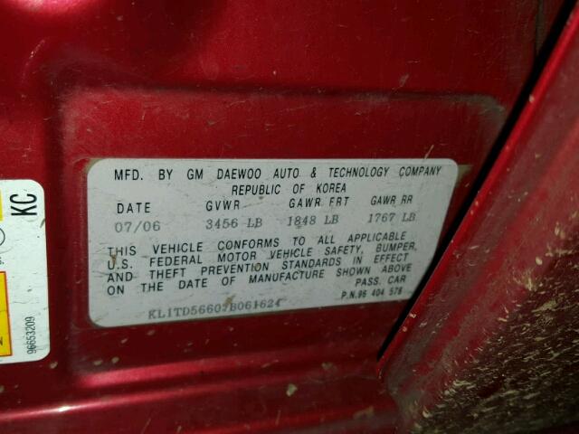 KL1TD56607B061624 - 2007 CHEVROLET AVEO BASE RED photo 10