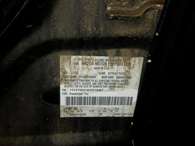 1YVFP80C465M18467 - 2006 MAZDA 6 I BLACK photo 10