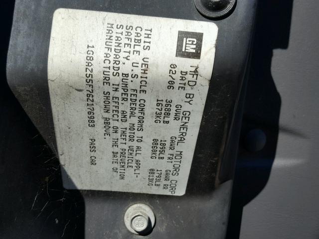 1G8AZ55F76Z176983 - 2006 SATURN ION LEVEL GRAY photo 10