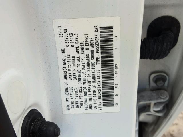 1HGCR2F8XDA189768 - 2013 HONDA ACCORD EXL WHITE photo 10