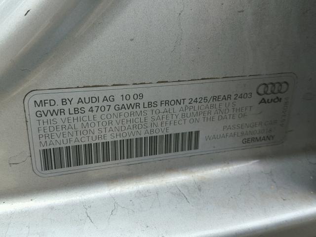 WAUAFAFL9AN030187 - 2010 AUDI A4 PREMIUM SILVER photo 10