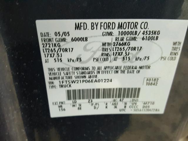 1FTSW21P06EA01224 - 2006 FORD F250 SUPER BLUE photo 10