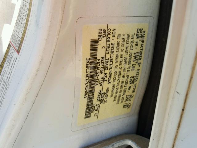 3N1BC13E17L404065 - 2007 NISSAN VERSA S WHITE photo 10