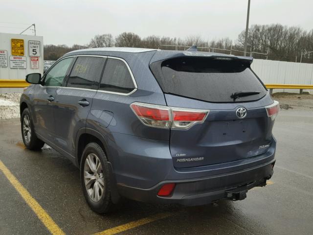 5TDJKRFHXFS107031 - 2015 TOYOTA HIGHLANDER BLUE photo 3