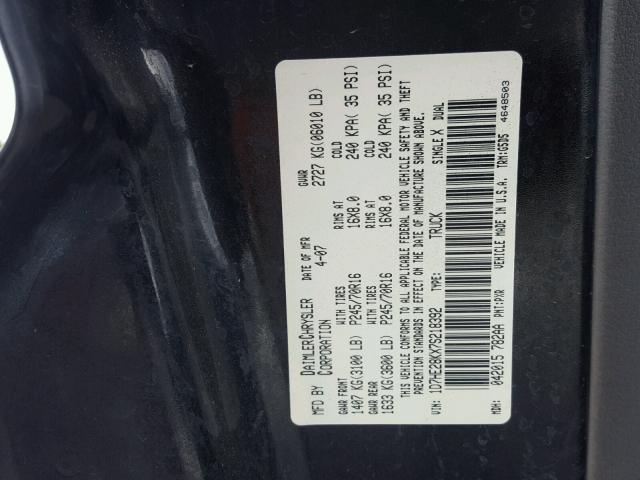 1D7HE28KX7S218392 - 2007 DODGE DAKOTA QUA BLACK photo 10