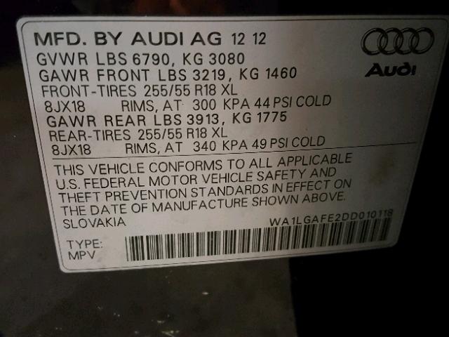 WA1LGAFE2DD010118 - 2013 AUDI Q7 PREMIUM BLACK photo 10