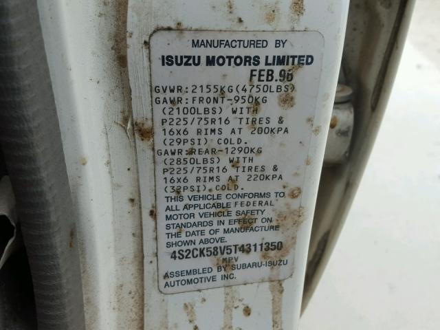 4S2CK58V5T4311350 - 1996 ISUZU RODEO S WHITE photo 10