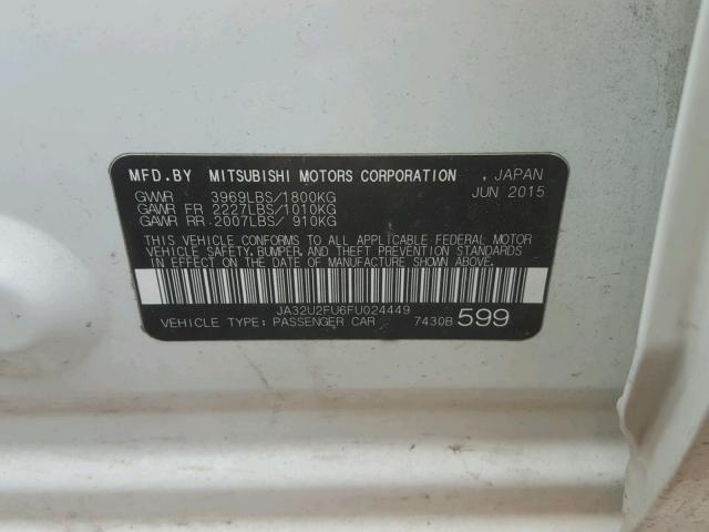 JA32U2FU6FU024449 - 2015 MITSUBISHI LANCER ES WHITE photo 10