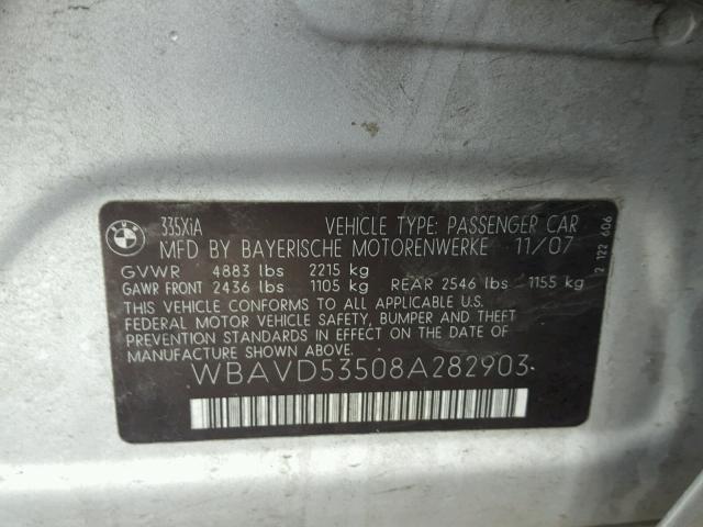 WBAVD53508A282903 - 2008 BMW 335 XI ვერცხლისფერი ფოტო 10