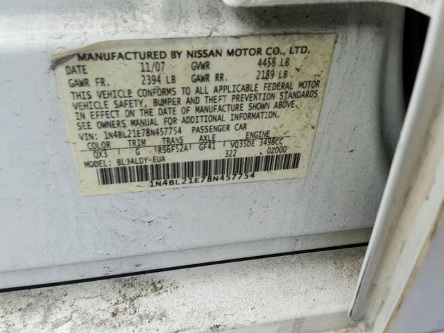 1N4BL21E78N457754 - 2008 NISSAN ALTIMA 3.5 WHITE photo 10