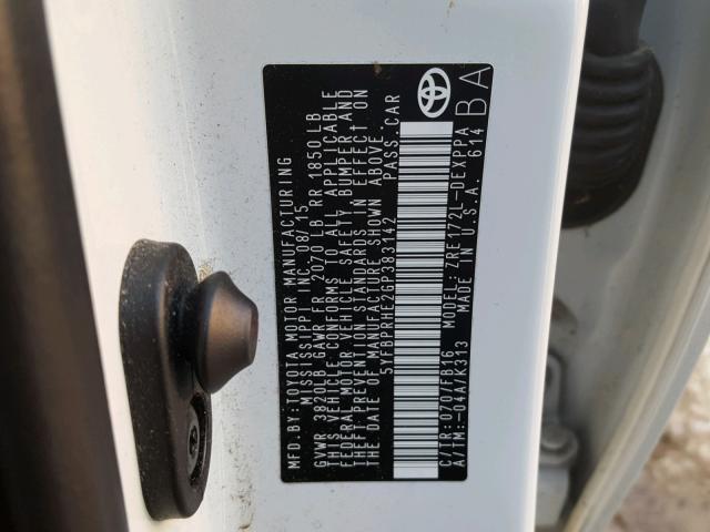 5YFBPRHE2GP383142 - 2016 TOYOTA COROLLA EC 白色 照片 10