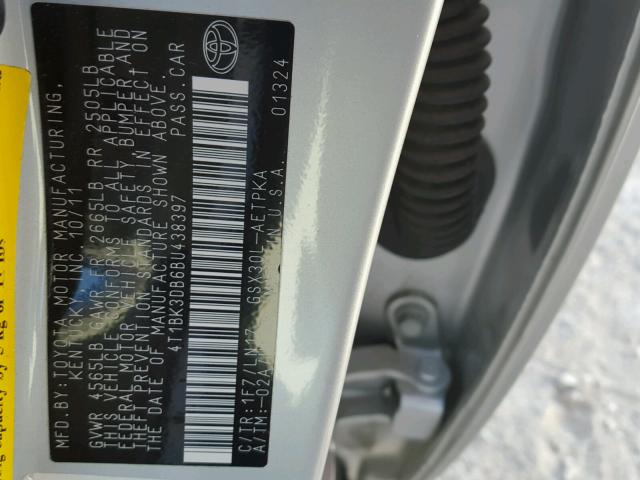 4T1BK3DB6BU438397 - 2011 TOYOTA AVALON BAS SILVER photo 10