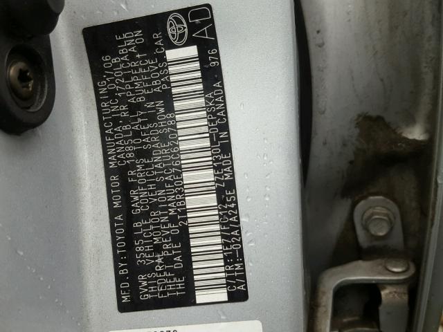 2T1BR30E76C620788 - 2006 TOYOTA COROLLA CE SILVER photo 10