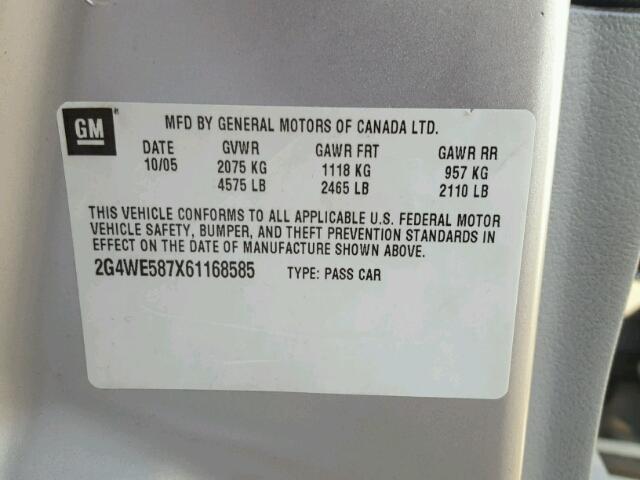 2G4WE587X61168585 - 2006 BUICK LACROSSE C SILVER photo 10