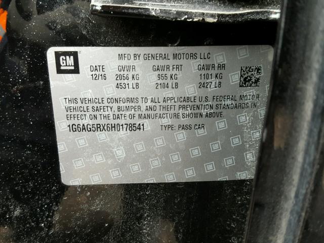 1G6AG5RX6H0178541 - 2017 CADILLAC ATS BLACK photo 10