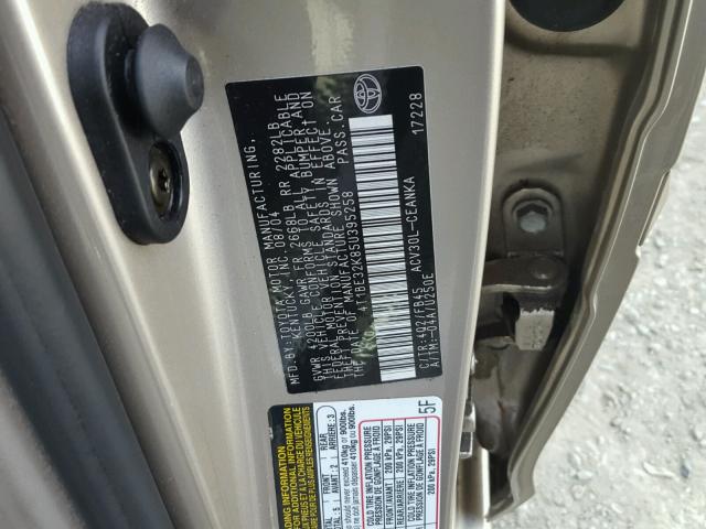 4T1BE32K85U395258 - 2005 TOYOTA CAMRY LE GOLD photo 10