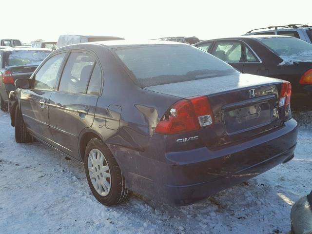 2HGES16554H584195 - 2004 HONDA CIVIC LX BLUE photo 3