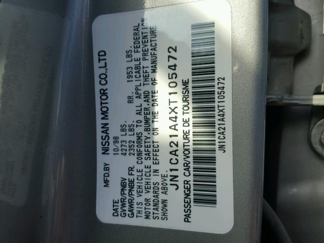 JN1CA21A4XT105472 - 1999 NISSAN MAXIMA GLE GRAY photo 10