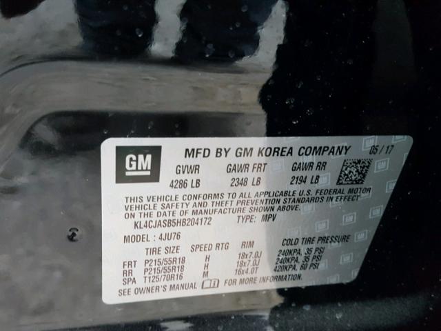 KL4CJASB5HB204172 - 2017 BUICK ENCORE PRE BLACK photo 10