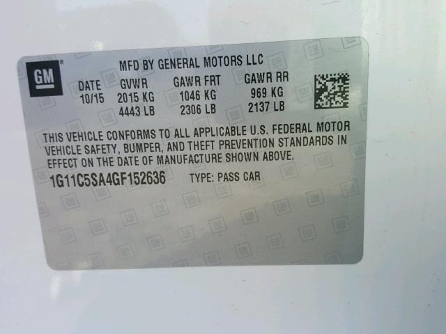 1G11C5SA4GF152636 - 2016 CHEVROLET MALIBU LIM 白色 照片 10