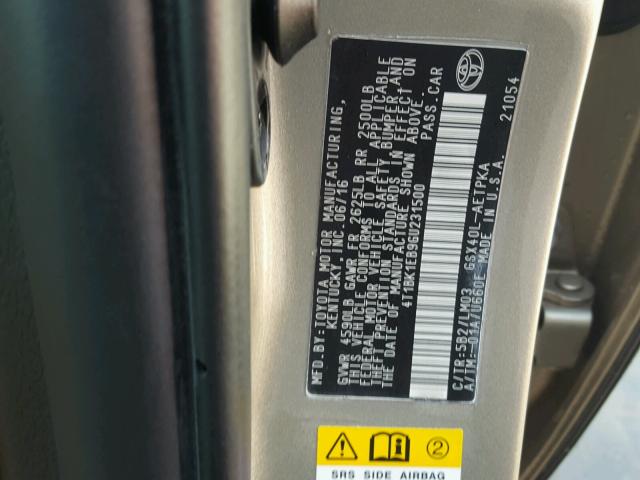 4T1BK1EB9GU231500 - 2016 TOYOTA AVALON XLE SILVER photo 10