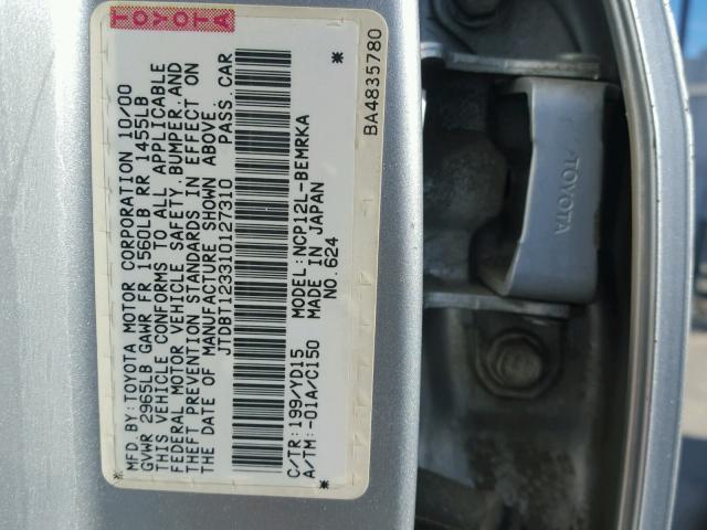 JTDBT123310127310 - 2001 TOYOTA ECHO GRAY photo 10