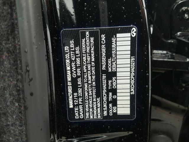 SJKCH5CP5HA032781 - 2017 INFINITI QX30 BASE BLACK photo 10