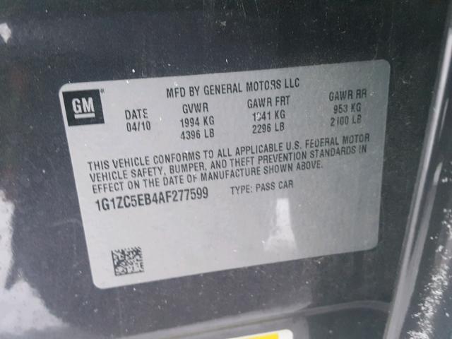 1G1ZC5EB4AF277599 - 2010 CHEVROLET MALIBU 1LT 灰色 照片 10