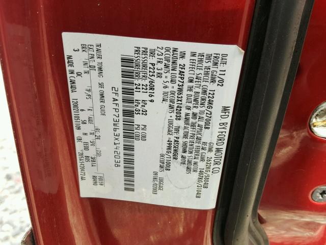 2FAFP73W63X142038 - 2003 FORD CROWN VICT RED photo 10