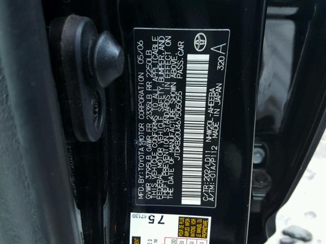 JTDKB20U467505055 - 2006 TOYOTA PRIUS BLACK photo 10