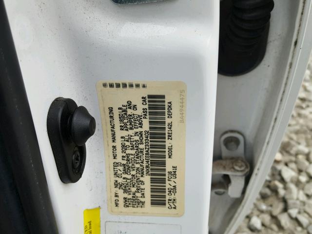 1NXBU4EE8AZ333402 - 2010 TOYOTA COROLLA BA WHITE photo 10