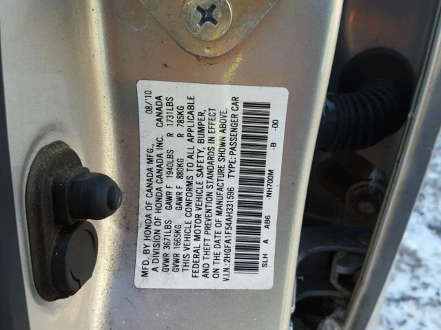 2HGFA1F54AH331596 - 2010 HONDA CIVIC LX SILVER photo 10