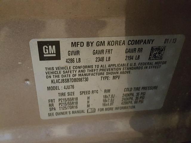 KL4CJBSB7DB098730 - 2013 BUICK ENCORE CON BROWN photo 10