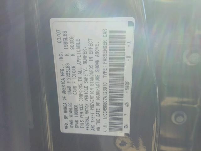 1HGCM56807A123010 - 2007 HONDA ACCORD EX BLUE photo 10