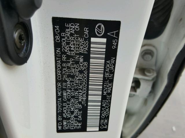 JTHBA30G255066708 - 2005 LEXUS ES 330 WHITE photo 10