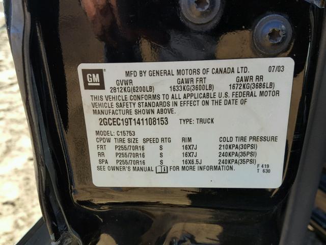 2GCEC19T141108153 - 2004 CHEVROLET SILVERADO BLACK photo 10