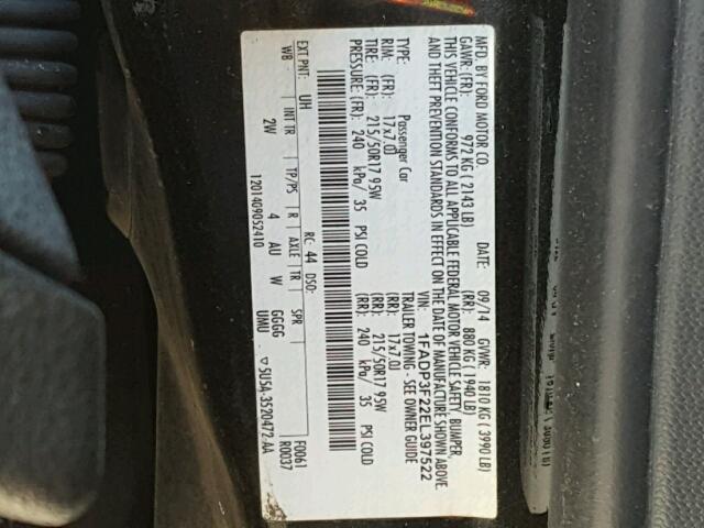 1FADP3F22EL397522 - 2014 FORD FOCUS SE BLACK photo 10