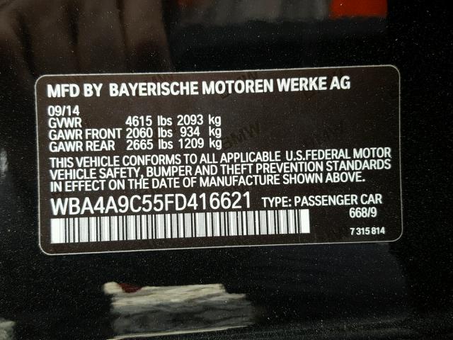 WBA4A9C55FD416621 - 2015 BMW 428 I BLACK photo 10